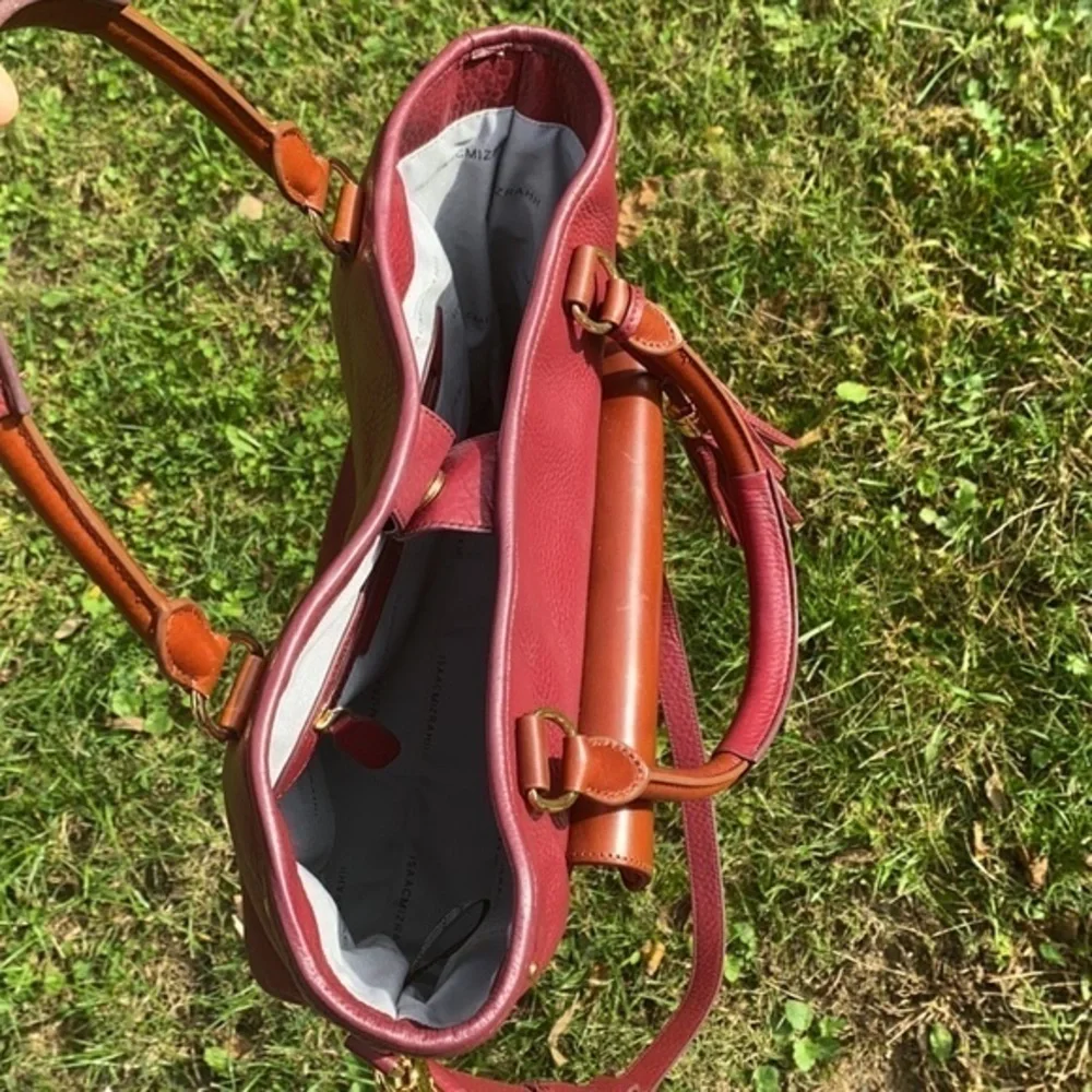 Isaac Mizrahi Pebble Leather Satchel Handbag bordeaux